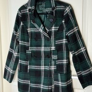 Green Plaid Double-Breasted Women's Jacket sz Large